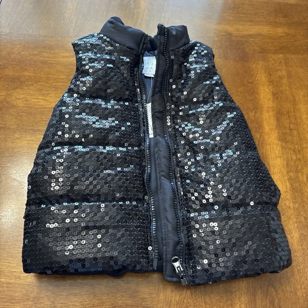 Children's‎ Place Sequined Puffer Vest Black Size 4 XS NWT